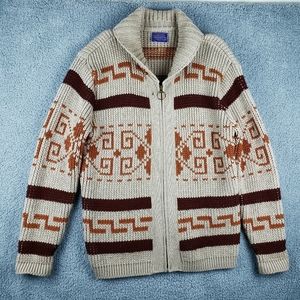 Vtg Pendleton Men's The Dude Sweater Lg Western Full Zip Tan/Orange Cardigan